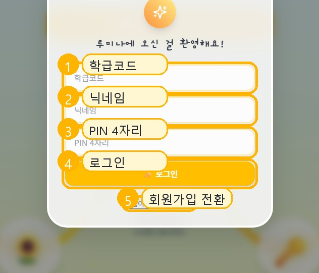 로그인 모달: 학급코드, 닉네임, PIN 3칸 입력